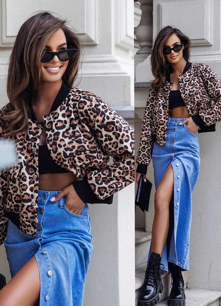 bomber τζάκετ animal print – καφε