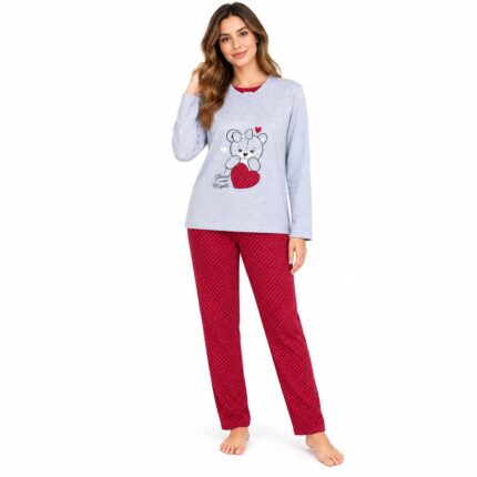 Γυναικεία ζεστή πιτζάμα 3127 γκρι με fleece εσωτερικά – μπροστινή όψη