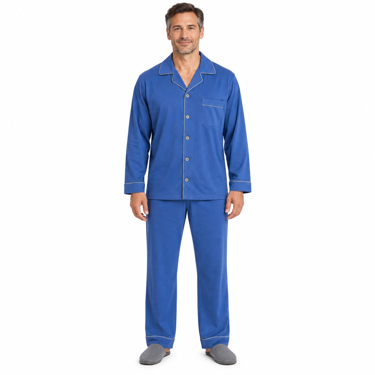 Ανδρική πιτζάμα 3164 με κουμπιά και fleece εσωτερικά – μπλε ραφ