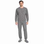 Ανδρική πιτζάμα 556 με καρό σχέδιο και fleece εσωτερικά – γκρι