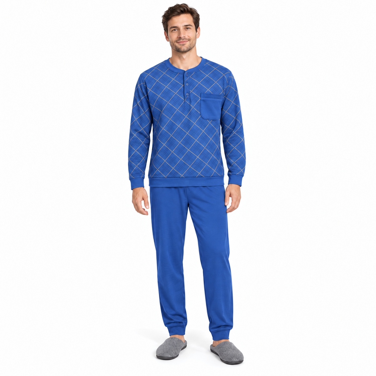 andriki-pitzama-556-fleece-roua Ανδρική πιτζάμα 556 με καρό σχέδιο και fleece εσωτερικά – ρουά