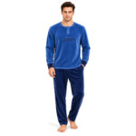 Ανδρική βελούδινη πιτζάμα D-6412 μπλε με απαλό fleece εσωτερικά – μπροστινή όψη