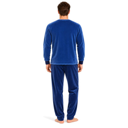 Ανδρική βελούδινη πιτζάμα D-6412 μπλε με απαλό fleece εσωτερικά – πίσω όψη