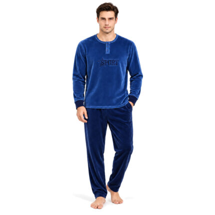 Ανδρική βελούδινη πιτζάμα D-6412 ρουά με απαλό fleece εσωτερικά – μπροστινή όψη