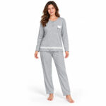 Γυναικεία ζεστή πιτζάμα 9106 γκρι με fleece εσωτερικά – μπροστινή όψη