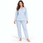 Γυναικεία ζεστή πιτζάμα 9106 σιέλ με fleece εσωτερικά – μπροστινή όψη