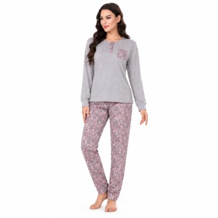 Γυναικεία ζεστή πιτζάμα 9107 γκρι με fleece εσωτερικά – μπροστινή όψη