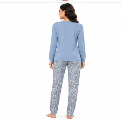 Γυναικεία ζεστή πιτζάμα 9107 σιέλ με fleece εσωτερικά – πίσω όψη