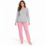 Γυναικεία ζεστή πιτζάμα 9122 γκρι με fleece εσωτερικά – μπροστινή όψη