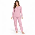 Γυναικεία ζεστή πιτζάμα 9122 ροζ με fleece εσωτερικά – μπροστινή όψη