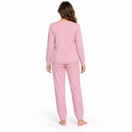 Γυναικεία ζεστή πιτζάμα 9122 ροζ με fleece εσωτερικά – πίσω όψη
