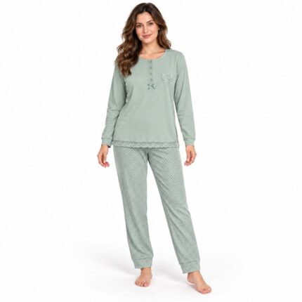 Γυναικεία ζεστή πιτζάμα 9122 απαλό βεραμάν με fleece εσωτερικά – μπροστινή όψη