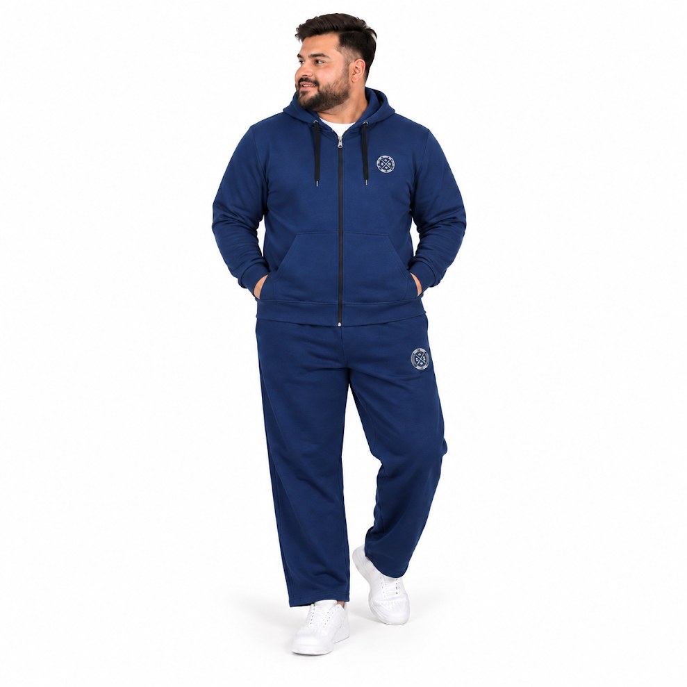Ανδρική ζακέτα υπερμέγεθες μπλε BODY FREE με κουκούλα – μπροστινή όψη